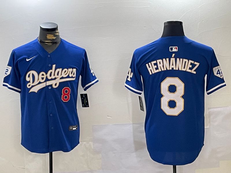 Men Los Angeles Dodgers #8 Hernandez Blue Gold Game 2024 Nike MLB Jersey style 11202